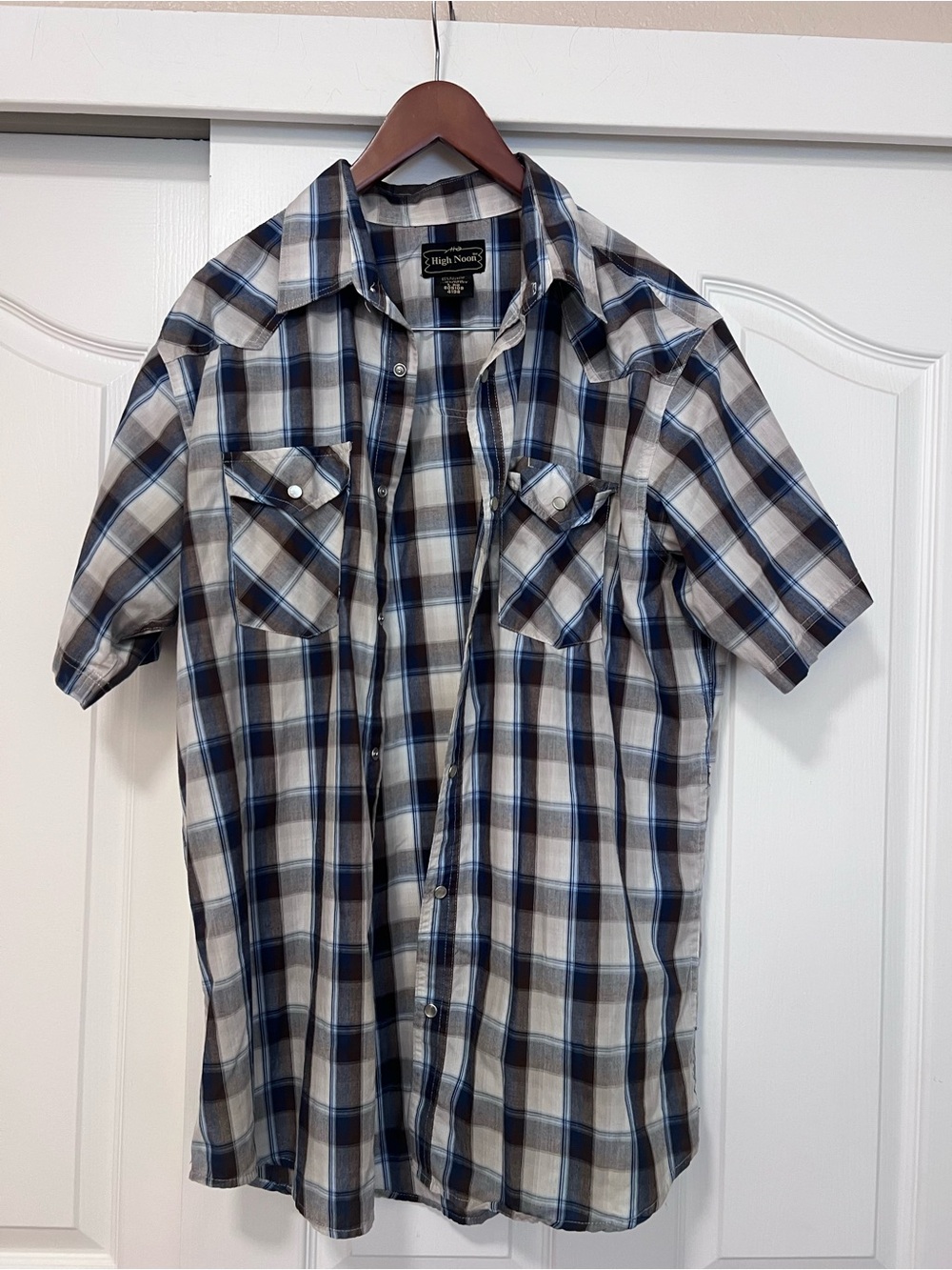 High Noon - Men's Blue Plaid Short Sleeve Shirt - LG